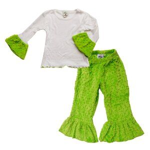 Cheeky Banana Minky Dot Ruffle Tee & Pants Set LIME GREEN